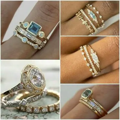 $1.90 • Buy Women White Sapphire Ring 925Silver Wedding Bridal Rings Set CZ Jewelry Size6-10