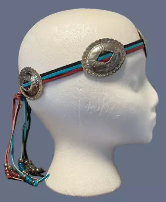 Vtg Concho Headband Leather Silvertone Hippy Festival Boho Southwest 60s Cosplay • $25