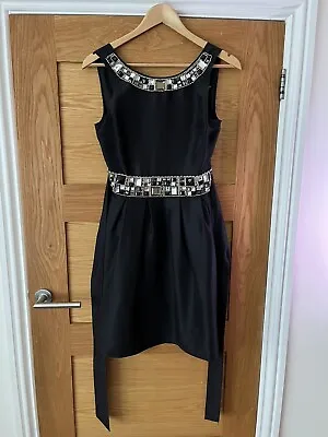 Spotlight By Warehouse Dress Black Cocktail Party Evening Lined Silk - UK 8 • £12.98