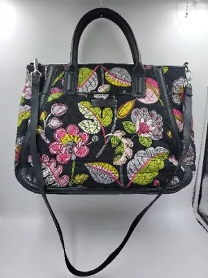 Vera Bradley Black Moon Blooms Quilted Trapeze Tote Travel Purse Handbag Nice • $29.93