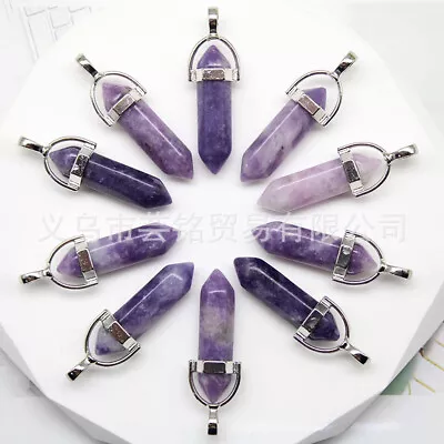 30pcs Natural Purple Lepidolite Stone Hexagonal Column Pendants Jewelry Making • $19.99