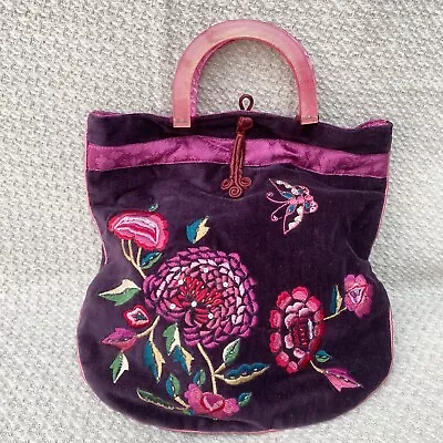 Accessorize Embroidered Velvet Boho Bag With Tasselled Satin Makeup Bag • £10
