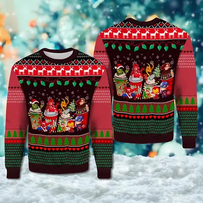 Superhero Characters Latte Coffee 3D Ugly Sweater BEST PRICE US SIZE OVER PRINT • $36.99