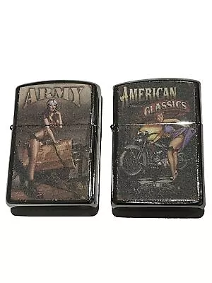 2 PCs Windproof Oil  Lighters Army Pin Up Girl And American Classics Designs  • $28.45