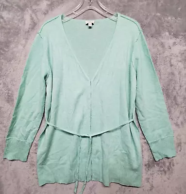 J Jill Sweater Womens Medium Green Cashmere Cardigan Exposed Seams Lightweight • $29.94