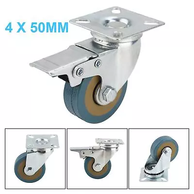 £9.29 • Buy 4 X Heavy Duty 50mm Rubber Swivel Castor Wheels With Brake Trolley Furniture UK