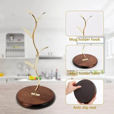 Mug Tree Stands Cup Holder Coffee Mugs Tea Cups Drying Storage Stand 4 Hooks • £13.12