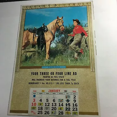 Vintage Calendar 1965 January ONLY!!Promo For Business 13X9  Lady W/ Horse  • $10.73