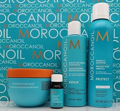 Moroccanoil Moisturizing Shampoo Heat Defense Spray And Restorative Mask Set • $65