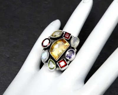 $79.99 • Buy Vintage Chunky Cluster Ring Cocktail 925 Sterling Silver Jewelry Multistone