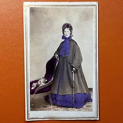 Woman & Dog Photo CDV Hand-Colored Tinted Carte De Visite ~1860 Greyhound? RARE • $45