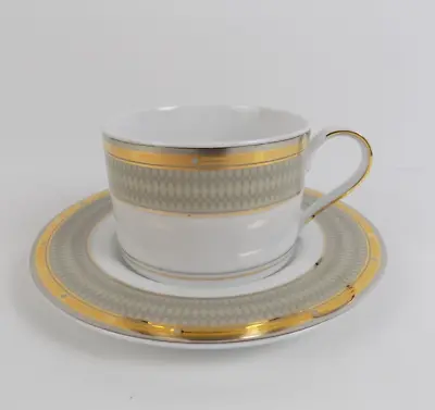 Mikasa Cambridge Porcelain Cup & Saucer Y0501 Esquire Line Gold Gray • $10.39