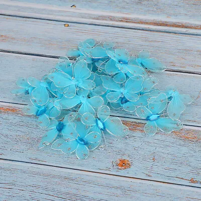 30pcs Wired Mesh Glitter Butterflies With Artificial Gem DIY Handmade Crafts • £4.90