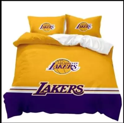 Basketball Los Angeles Lakers Logo Quilt Duvet Cover Set Bedspread Queen • $63.99