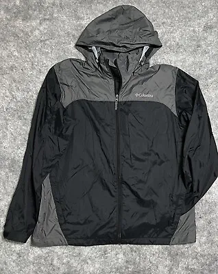 Columbia Jacket Men's L Full Zip Up Hooded Packable Black 100% Nylon RN 69724 • $24.99