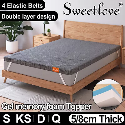 Sweetlove Bamboo Cover Gel Memory Foam Mattress Topper Underlay All Size Pad Mat • $89