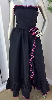 Original Vintage 80's Bernshaw Black & Pink Prom Dress Frilly Gown - XS • £25
