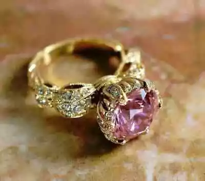 1.70Ct Round Cut Lab-Created Pink Sapphire Wedding Ring 14K Yellow Gold Plated • $139.39