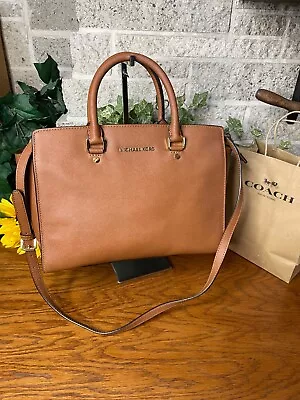 Michael Kors Large Saffiano Selma Leather Satchel Handbag Purse Crossbody Tote • $39