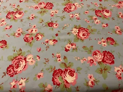 Ikea Rosali Cotton Fabric Remnant Blue Multi Roses  • £5.50