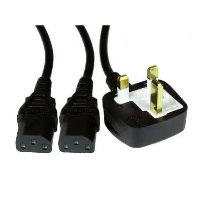 £7.39 • Buy 2.5m UK Plug To 2 X C13 IEC Mains Power Y Splitter Cable Kettle Lead PC Monitor
