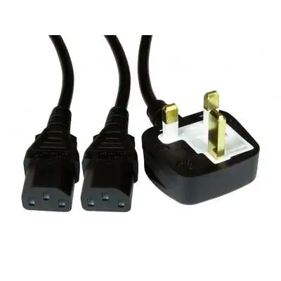 2.5m UK Plug To 2 X C13 IEC Mains Power Y Splitter Cable Kettle Lead PC Monitor • £7.39