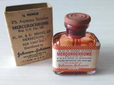 Vintage Mercurochrome Bottle 1/8 Oz With Box Sleeve Johnson & Johnson HW&D Brand • $44.25