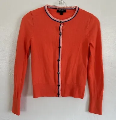 J Crew Womens Merino Wool Cardigan Sweater Orange Striped Trim XS • $18