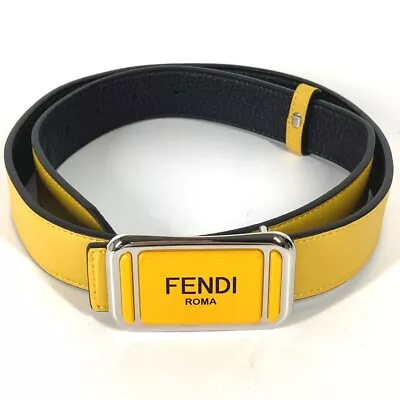 FENDI 7C0446 Reversible Logo Bicolor Belt Leather Yellow/Black • $270