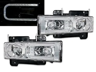 Set Of Chrome Headlights W/ LED C-Bar For 1988-1999 GMC Chevy C/K Full Size  • $112.99