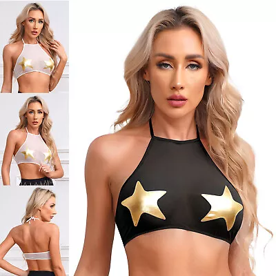 UK Women Lingerie Halter Neck Bra Stretchy Crop Top Star Print Blouse Party Vest • £8.29