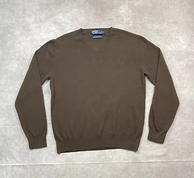 Polo Ralph Lauren V Neck Sweater Men's Large Brown Pima Cotton Sweatshirt • $21.94