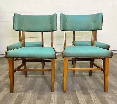 Vintage Mid Century Modern MCM Green Vinyl Dining Chairs - Set Of 4 • $749