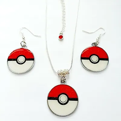 £12 • Buy Pokemon, Pokeball Necklace & Earring Set With Free Gift Wrap, Gift Bag, Handmade
