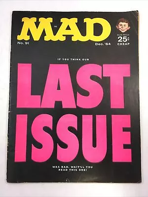 Mad Magazine # 91 December 1964 Last Issue Cover Summer Olympics Safe Smoking • $13.20