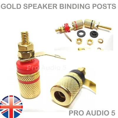 £4.29 • Buy 4x All Gold Speaker Binding Posts Terminal 4mm Sockets For Banana Plugs -2 Pair.