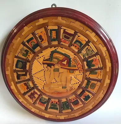 Vintage Mayan Zodiac Inlaid Wood Calendar ~ Mexico ~ 12  • $75.56