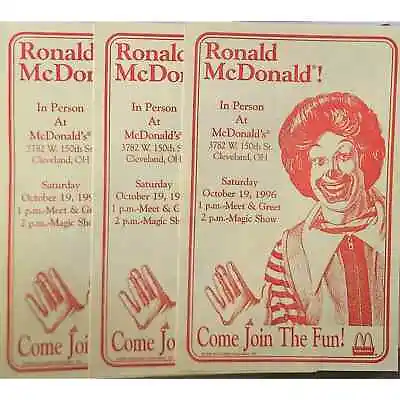 1996 McDonalds Meet Ronald McDonald Flyers Set Of 3  • $10