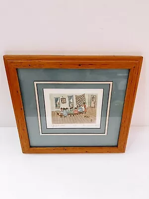 Vintage Intaglio Amish Quilt Class Orginal Art Print Pulled Etching Wood Frame • $32