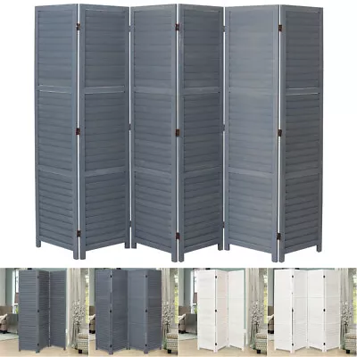 3/4/6 Panel Folding Privacy Screen Japanese Wooden Slats Room Divider Black/Grey • £75.95