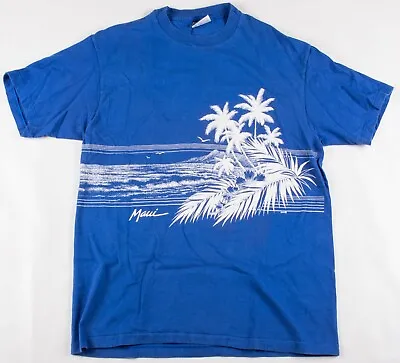 Vintage 1980s Maui Hawaii HI Single Stitch Beach Graphic Blue Shirt Men's MD/LRG • $39.99