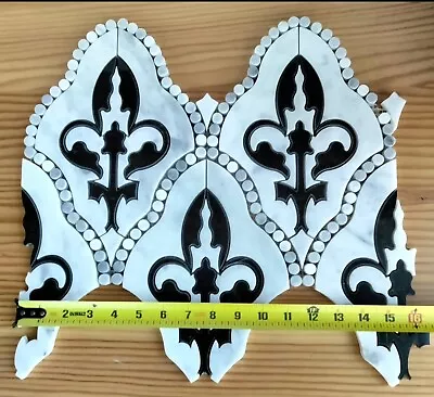 Waterjet Marble Mosaic Tile Custom Fleur De Lis - White/Black • $30