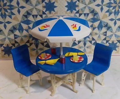 Plasco Dollhouse Patio Set/Umbrella Fits Renwal Ideal Marx Vtg • $34.50