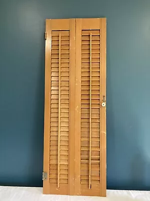 Vintage Wood Folding Louver Wooden Interior Window Brown Shutters 38  T X 13.3 W • $34.99