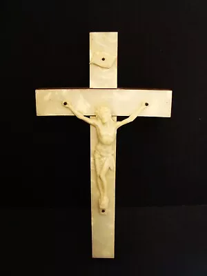 Small Vintage Wall Hanging Crucifix Wood And MOP Effect Plastic • £7