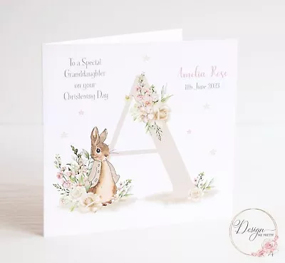 PERSONALISED PETER RABBIT INITIAL Christening Card -Daughter Granddaughter Niece • £3.20