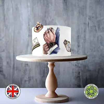 MAN Father Gentleman Drawing Suit Tie Hat Money ICING WAFER Edible Cake Topper • £7.79