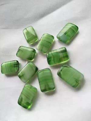 20x Green White Rectangular Czech Glass Beads 15 By 10mm (jb1340) • $4.40