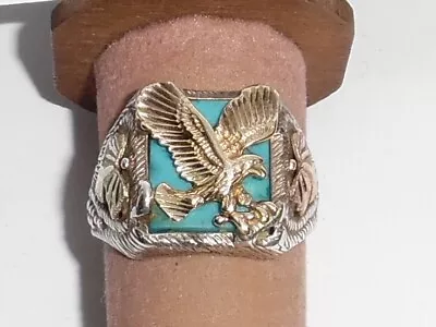 Sterling Silver 12k Gold & Turquoise Mens Eagle Ring. Size 12.5 • $49.99