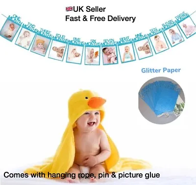 12 Months Baby 1st First Year Photo Frame Banner Glitter Paper Garland Birthday • £4.99
